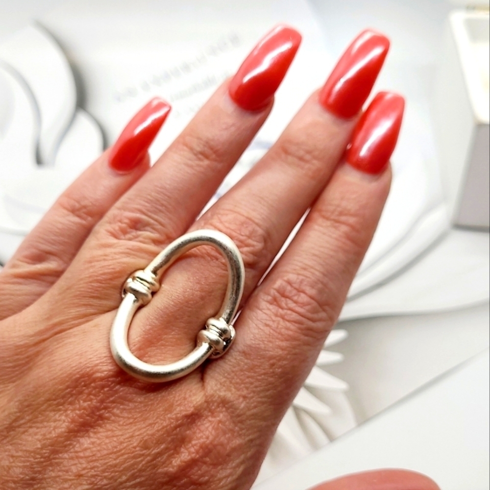 NWT Matte Satin Minimalist Oval Silver Ring